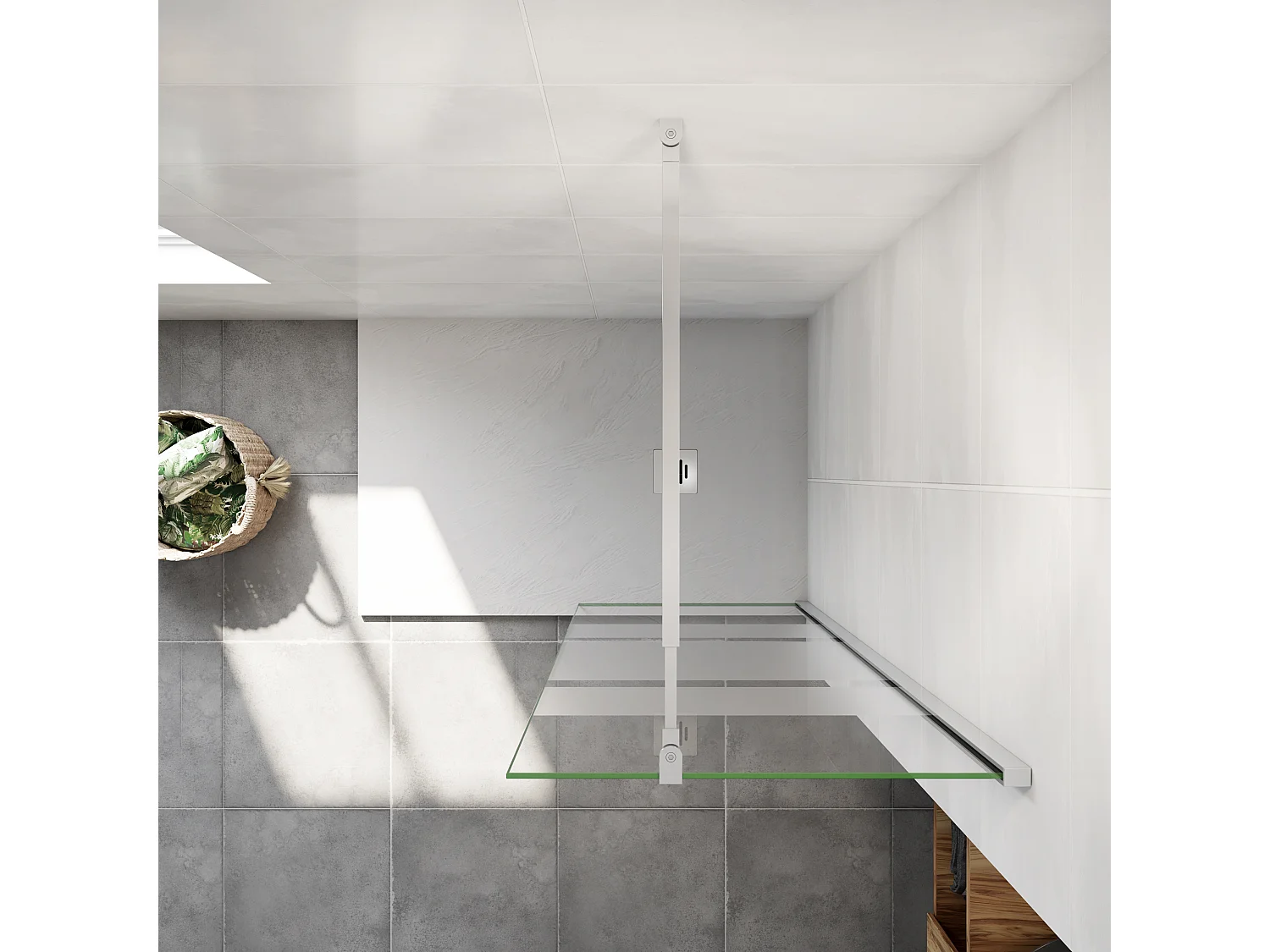 AICA paroi de douche à l'italienne 90x190cm,6mm verre anticalcaire avec bandes horizontales sérigraphiées,barre de fixation extensible 73-120cm