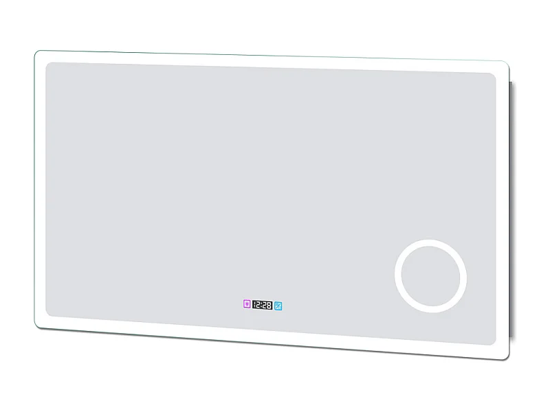 AICA Miroir de salle de bain anti-buée avec horloge, blanc froid chaud neutre tactile mural miroir 120x70cm