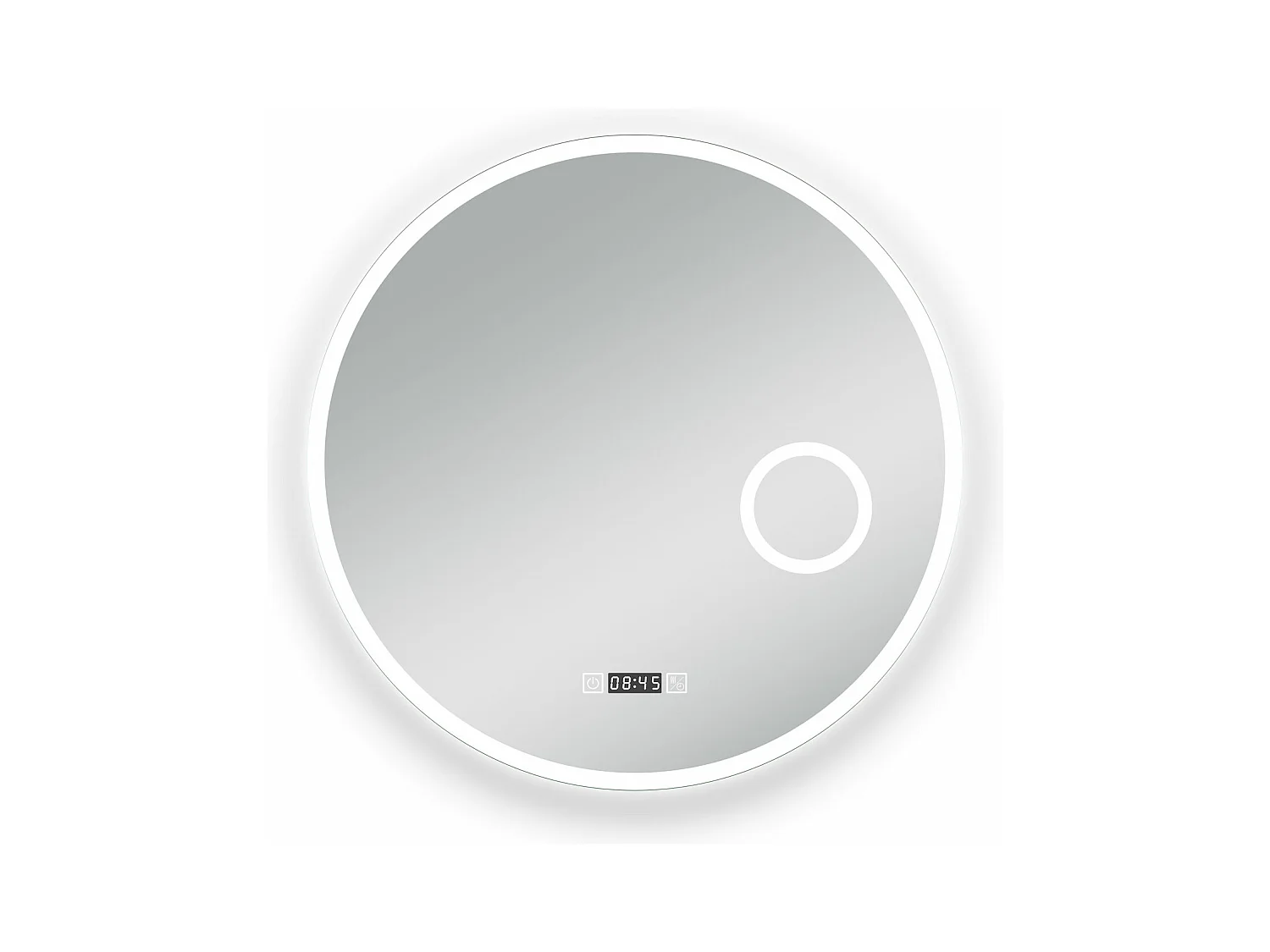 AICA Miroir rond de salle de bain 70cm LED tricolore horloge + loupe + anti-buée + mémoire
