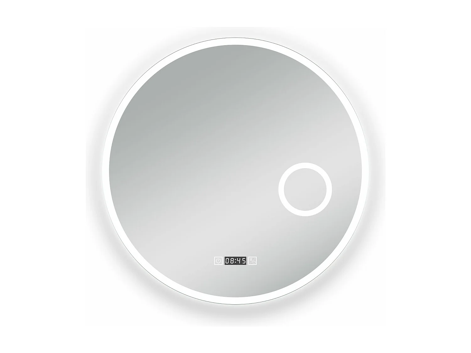 AICA Miroir rond de salle de bain 70cm LED tricolore horloge + loupe + anti-buée + mémoire