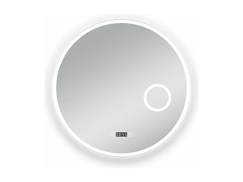 AICA Miroir rond de salle de bain 70cm LED tricolore horloge + loupe + anti-buée + mémoire