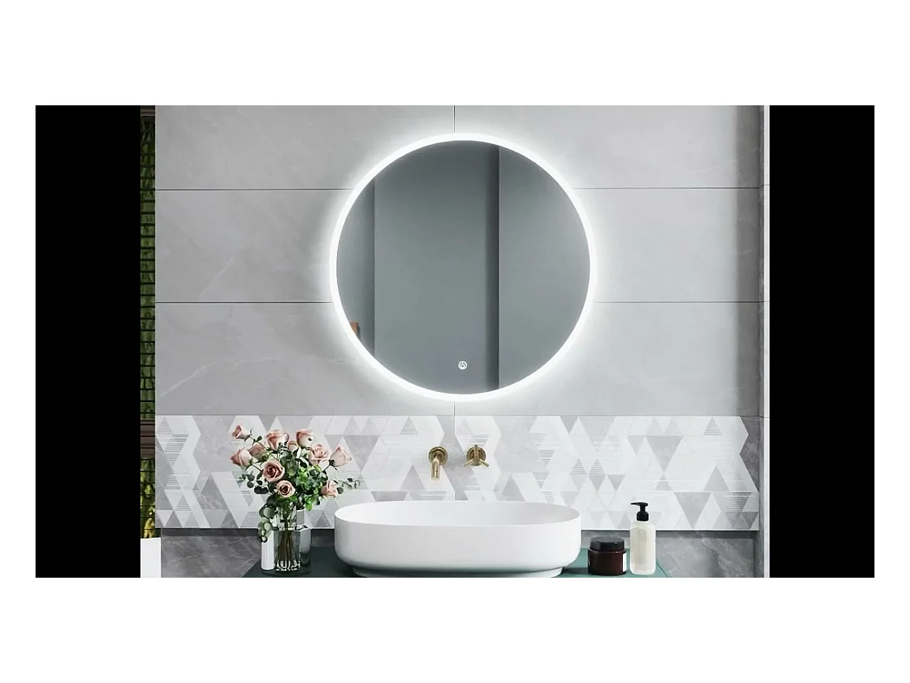 AICA Miroir de salle de bain rond 60x60cm LED tricolore anti-buée + mémoire + dimmable