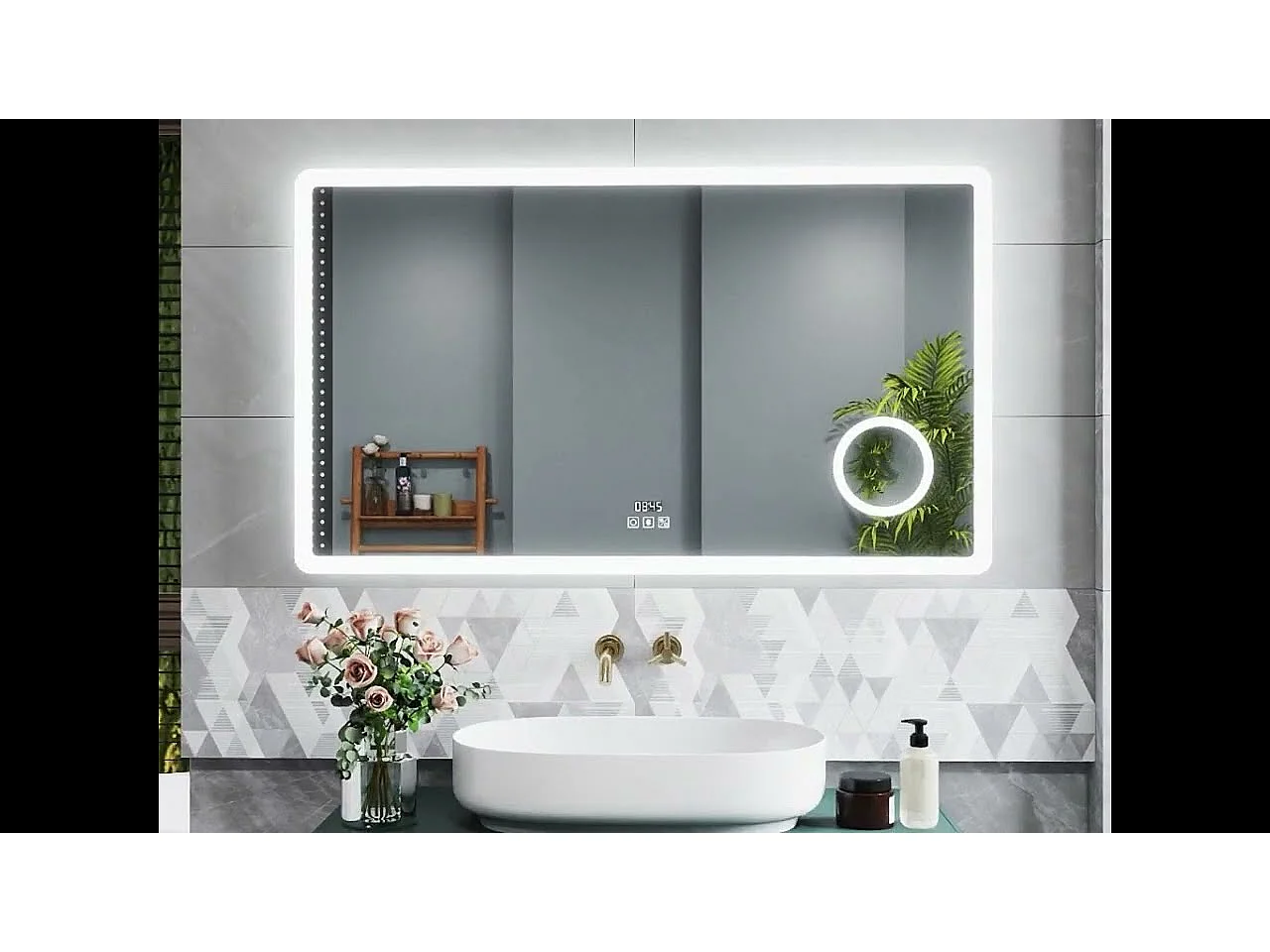 AICA Miroir de salle de bain LED 140x80cm tricolore anti-buée + loupe + bluetooth + horloge + mémoire + dimmable