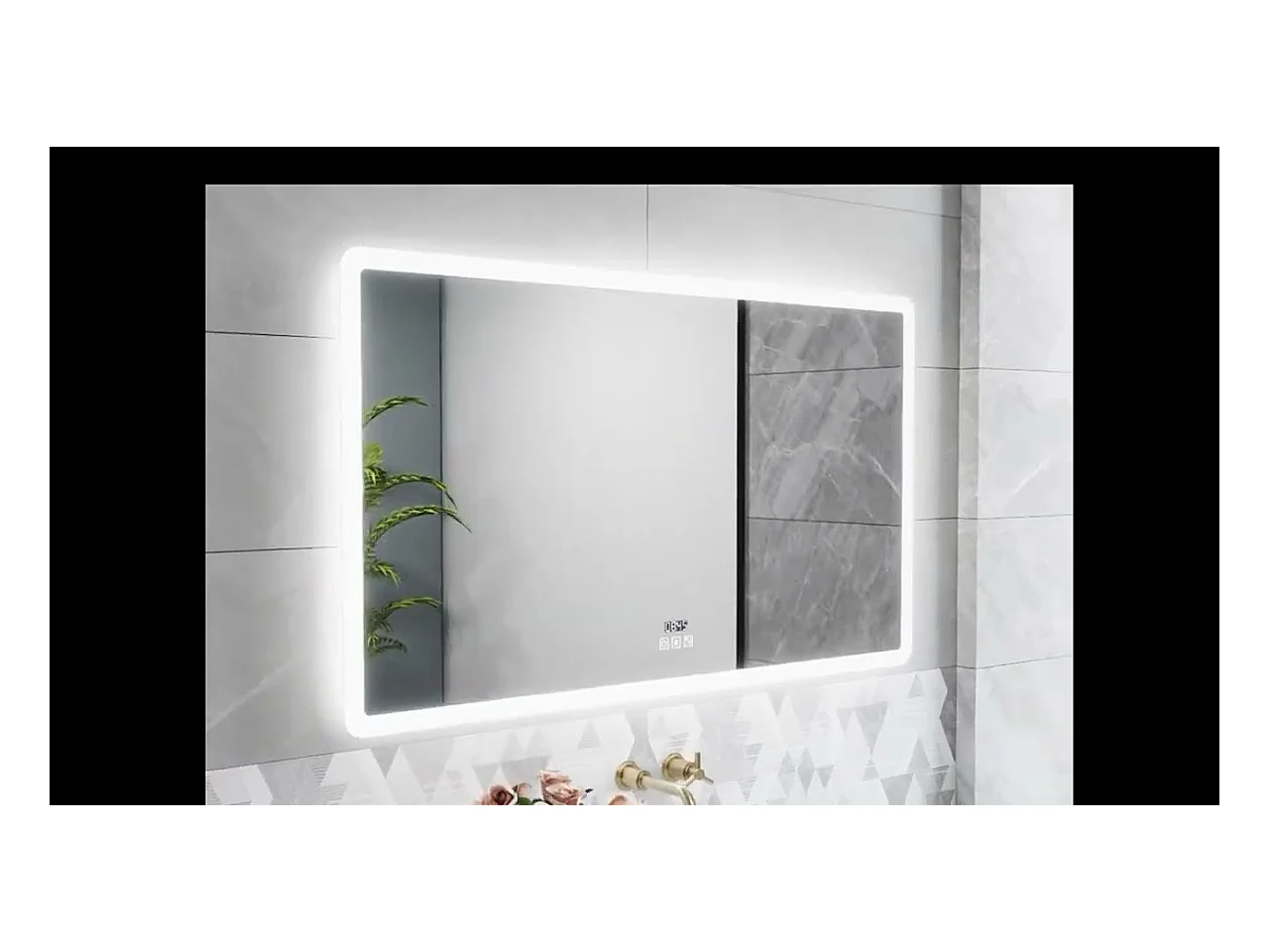 AICA Miroir Bluetooth 100x60 cm, tricolore + horloge + mémoire + dimmable + anti-buée, miroir LED étanche IP44