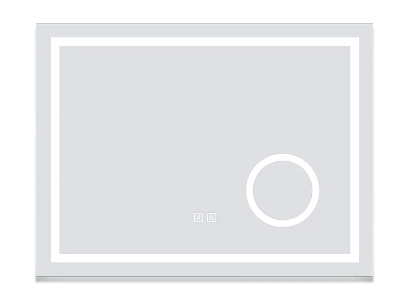 AICA Miroir de salle de bain Bluetooth 80x60 cm, LED tricolore + loupe + mémoire + dimmable + anti-buée, IP44