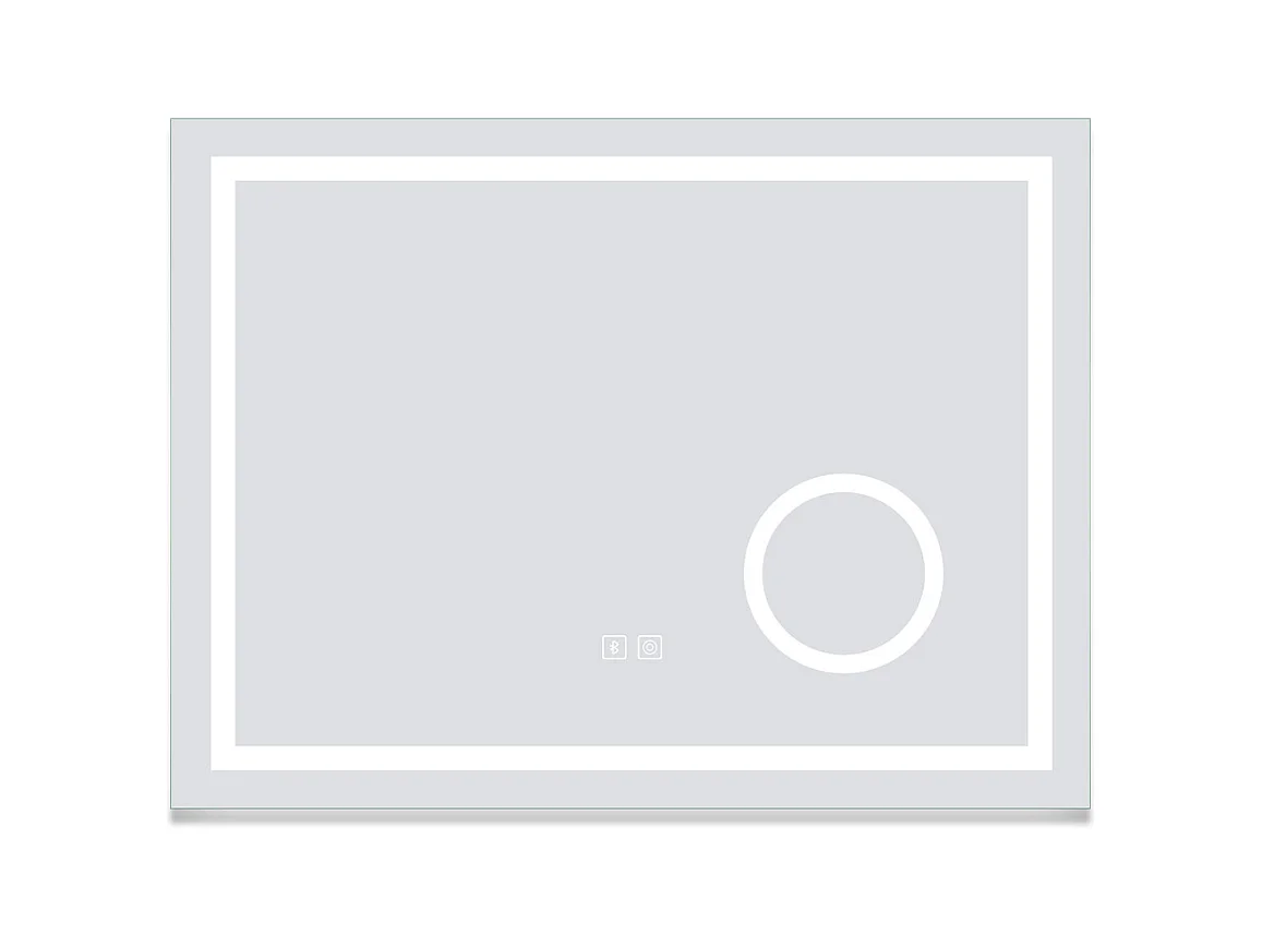 AICA Miroir de salle de bain Bluetooth 80x60 cm, LED tricolore + loupe + mémoire + dimmable + anti-buée, IP44