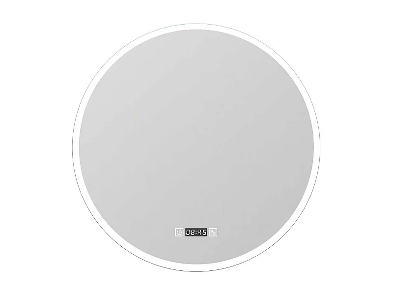 AICA Miroir de salle de bain rond 60x60cm avec Horloge, LED, Tricolore, Anti-Buée