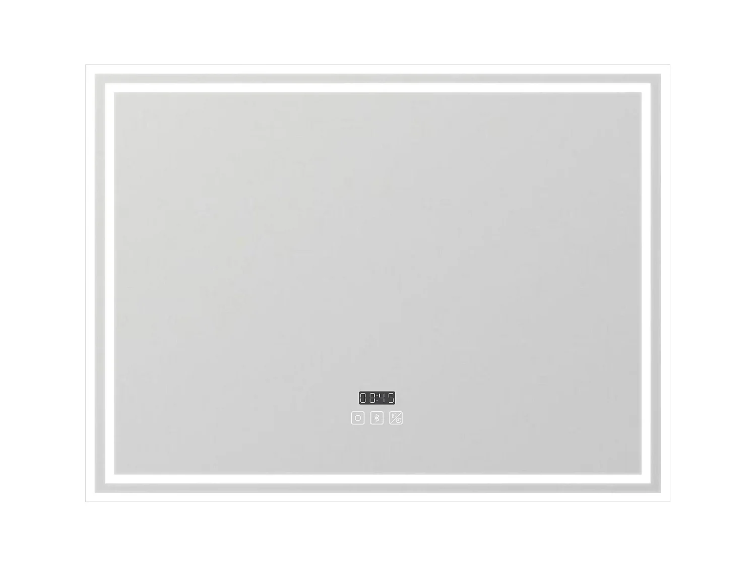 AICA Miroir de salle de bain Bluetooth 80x60 cm, tricolore + horloge + mémoire + dimmable + anti-buée, IP44 Miroir LED