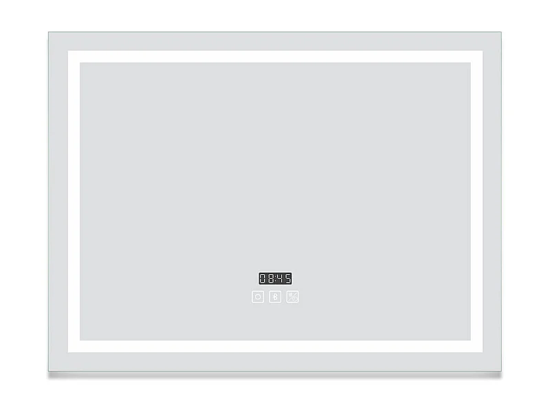 AICA Miroir de salle de bain LED Bluetooth 80x60 cm, tricolore + horloge + mémoire + dimmable + anti-buée