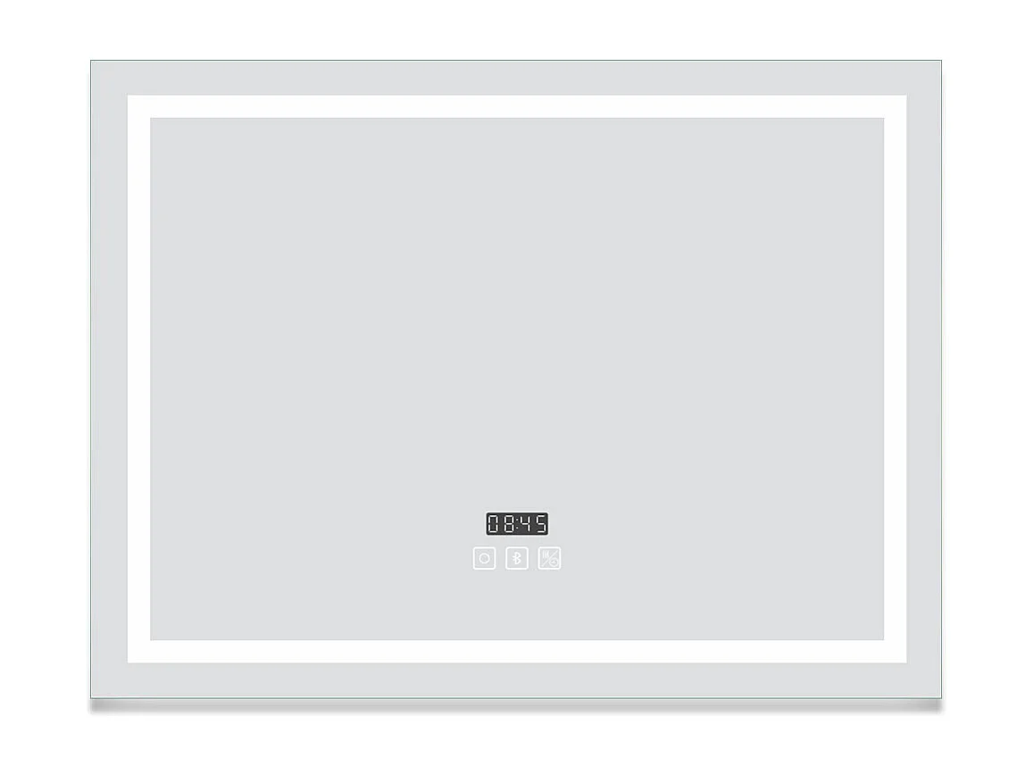 AICA Miroir de salle de bain LED Bluetooth 80x60 cm, tricolore + horloge + mémoire + dimmable + anti-buée