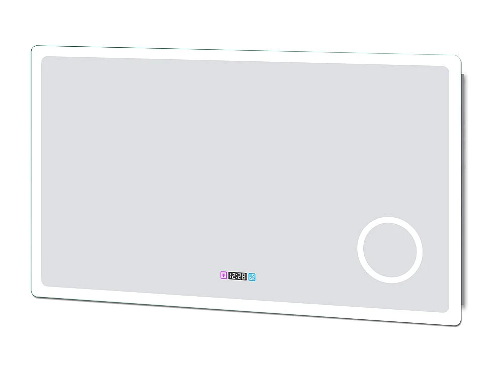 AICA Miroir de salle de bain anti-buée avec horloge, blanc froid chaud neutre tactile mural miroir 80x60cm