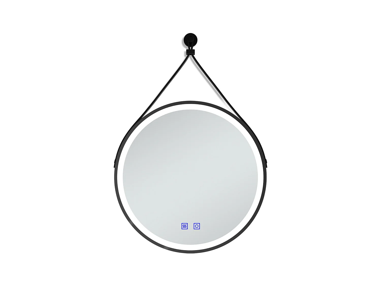 AICA Miroir salle de bain rond LED 70cm tricolore + anti-buée + dimmable + mémoire,avec ceinture en cuir amovible,noir
