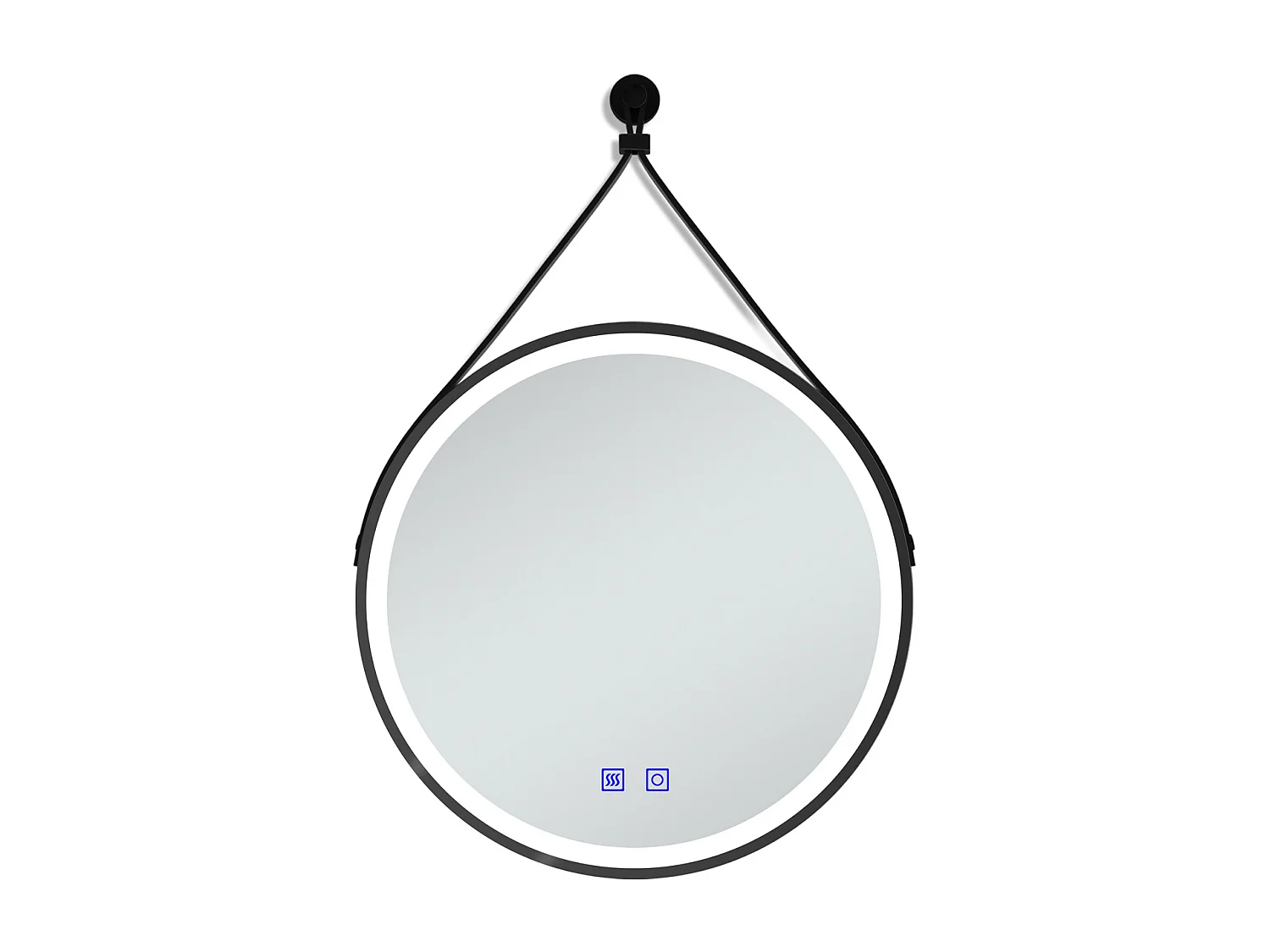 AICA Miroir salle de bain rond LED 70cm tricolore + anti-buée + dimmable + mémoire,avec ceinture en cuir amovible,noir