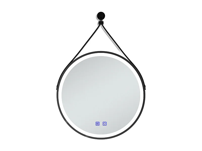 AICA Miroir salle de bain rond LED 70cm tricolore + anti-buée + dimmable + mémoire,avec ceinture en cuir amovible,noir