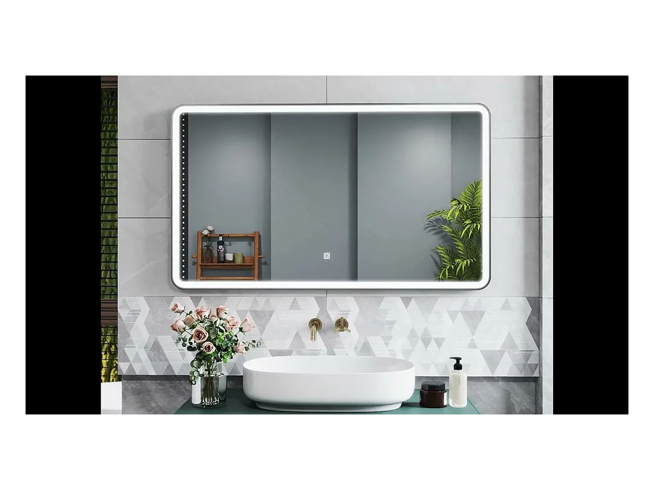 AICA Miroir de salle de bain LED 70x50cm avec cadre noir, 3 couleurs + anti-buée + mémoire + gradation infinie