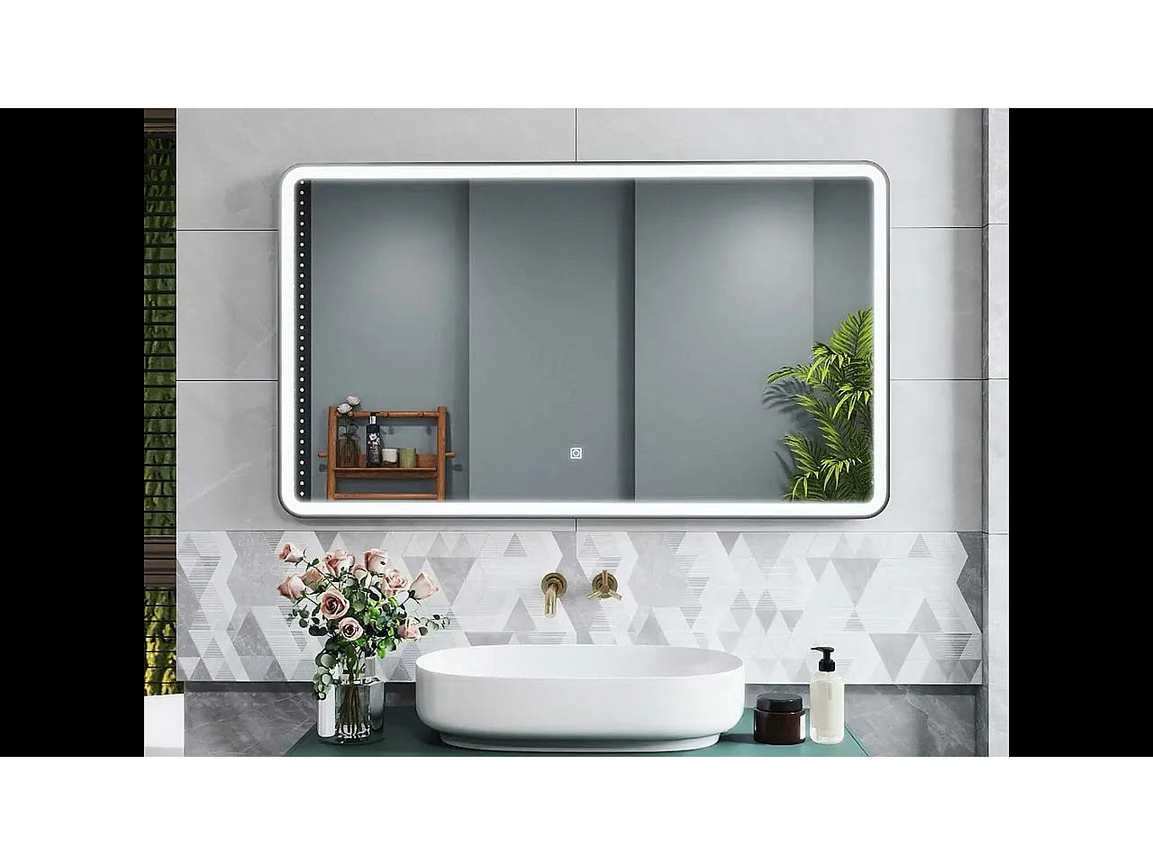 AICA Miroir de salle de bain LED 70x50cm avec cadre noir, 3 couleurs + anti-buée + mémoire + gradation infinie