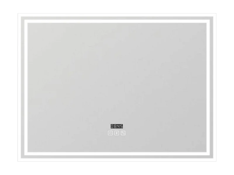 AICA Miroir de salle de bain Bluetooth 100x60 cm, tricolore + horloge + mémoire + dimmable + anti-buée, IP44 Miroir LED