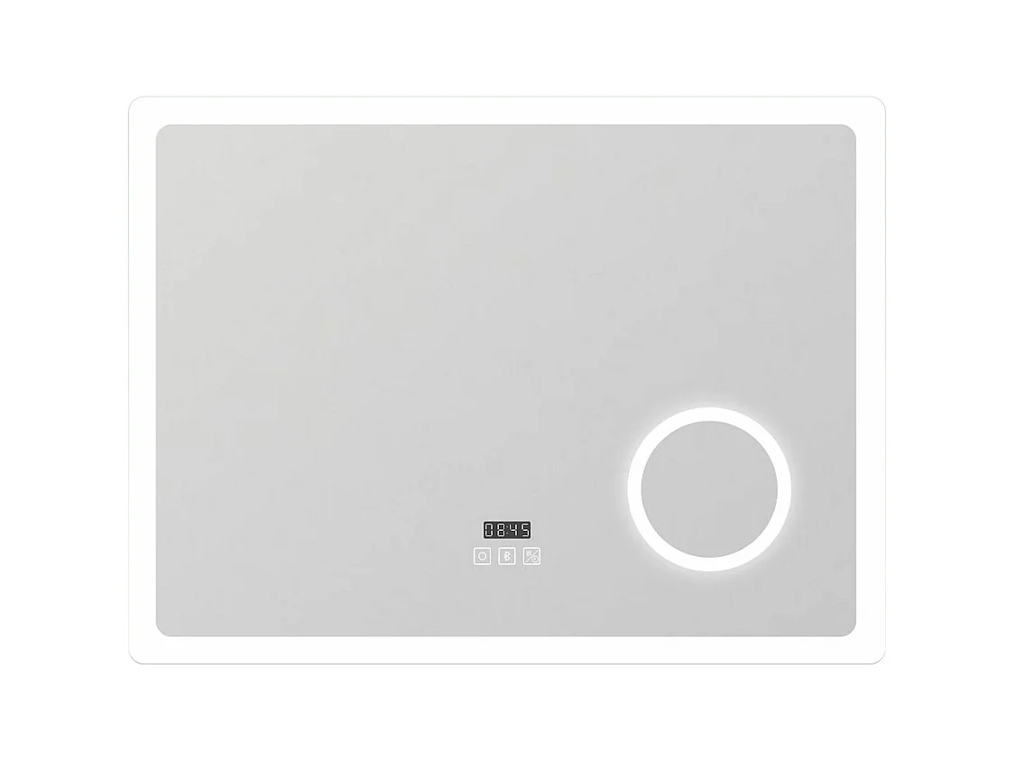 AICA Miroir salle de bain bluetooth + loupe + horloge + tricolore + anti-buée 80x60cm dimmable,mémoire,tactile,led