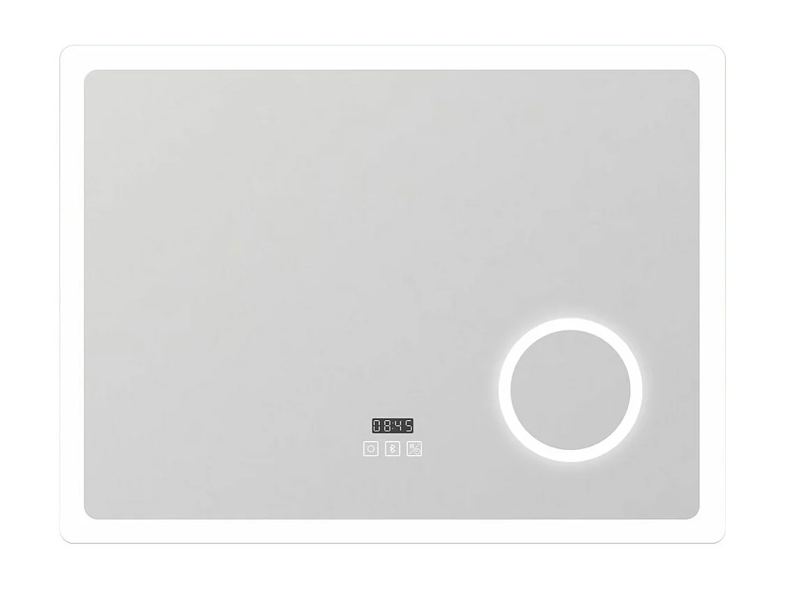 AICA Miroir salle de bain bluetooth + loupe + horloge + tricolore + anti-buée 80x60cm dimmable,mémoire,tactile,led