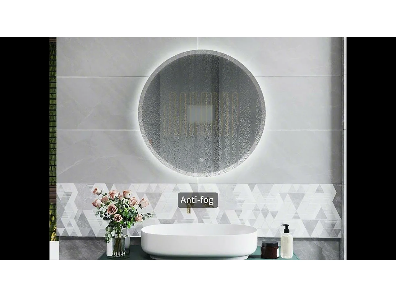 AICA Miroir de salle de bain LED rond de 100cm, dimmable + mémoire + antibuée, avec interrupteur tactile, blanc