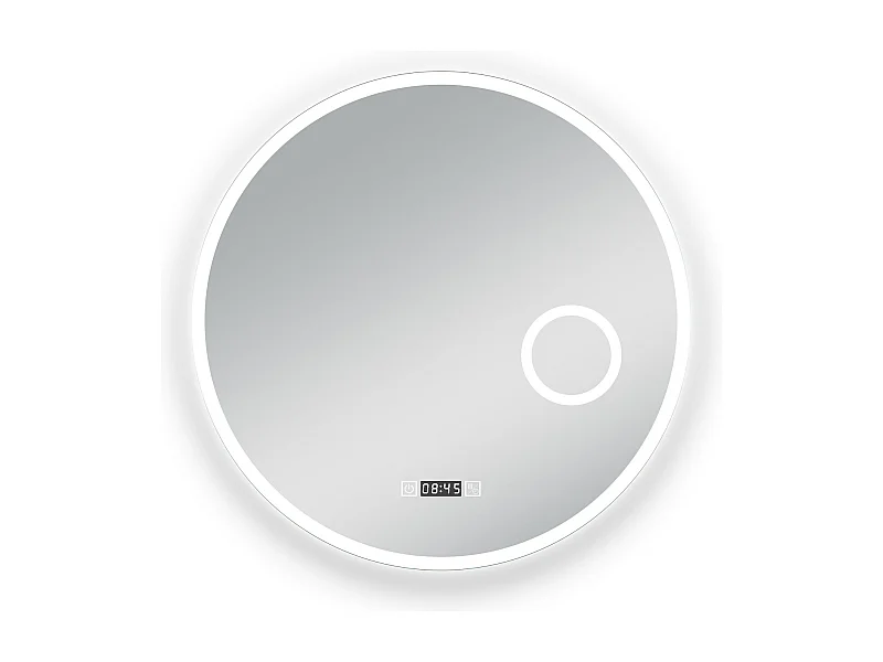 AICA Miroir rond de salle de bain 60cm LED tricolore horloge + loupe + anti-buée + mémoire