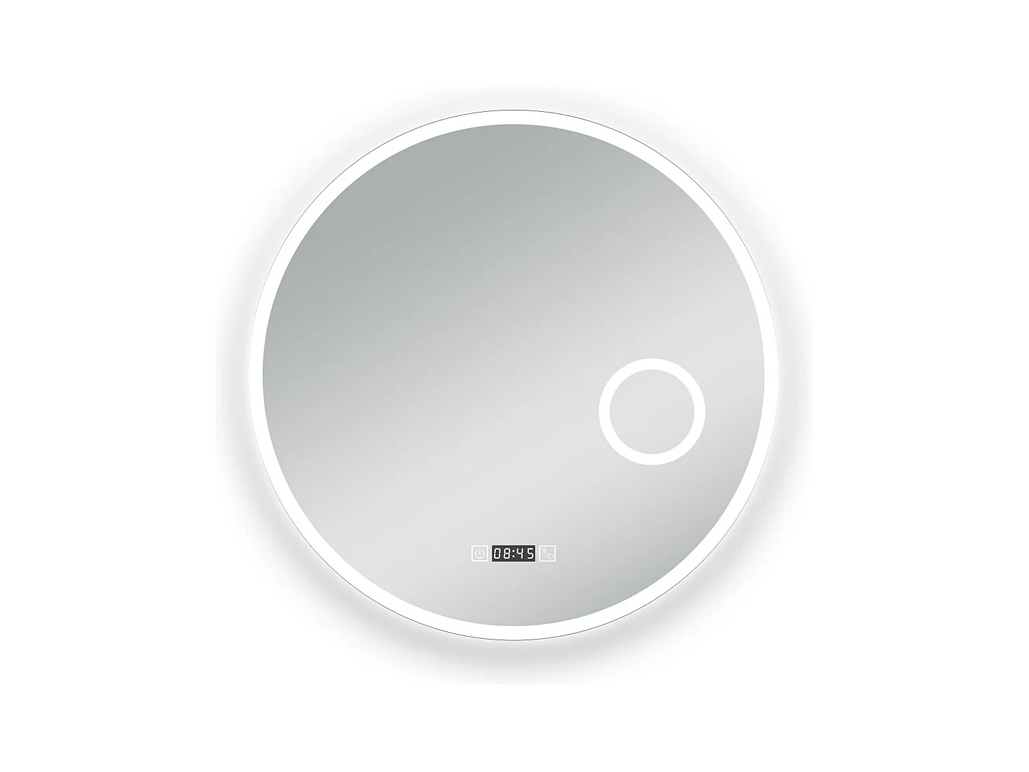AICA Miroir rond de salle de bain 80cm LED tricolore horloge + loupe + anti-buée + mémoire