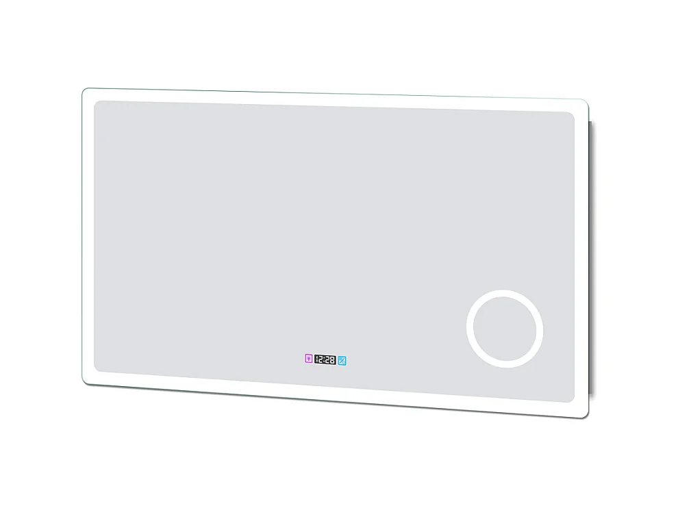 AICA Miroir de salle de bain anti-buée avec horloge, blanc froid chaud neutre tactile mural miroir 100x60cm
