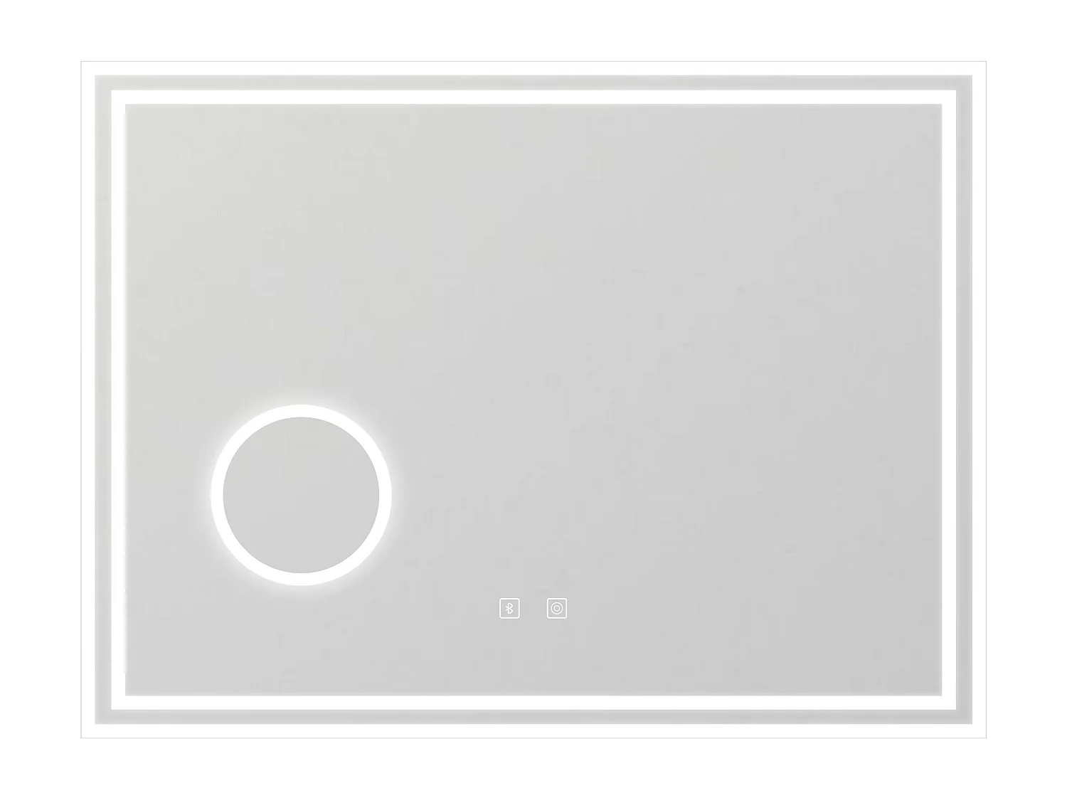 AICA Miroir salle de bain Bluetooth 80x60cm tricolore avec loupe 3x, dimmable, mémoire et anti-buée, IP44 Miroir LED