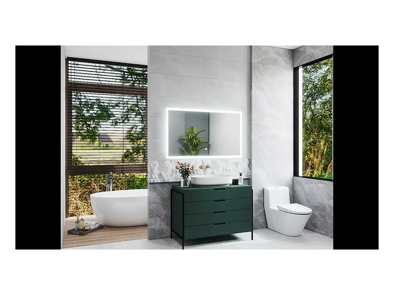 AICA Miroir lumineux à LED, 120x70cm, dimmable, avec mémoire et anti-buée, IP44, horizontal/vertical, blanc froid