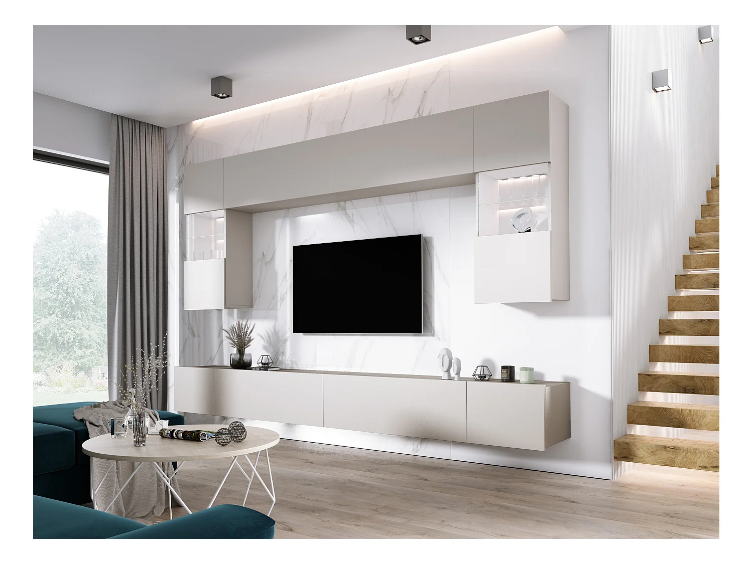 Wohnwand: Kaschmir, Breite: 300 cm, Höhe: VERSTELLBAR, Tiefe: 42 cm