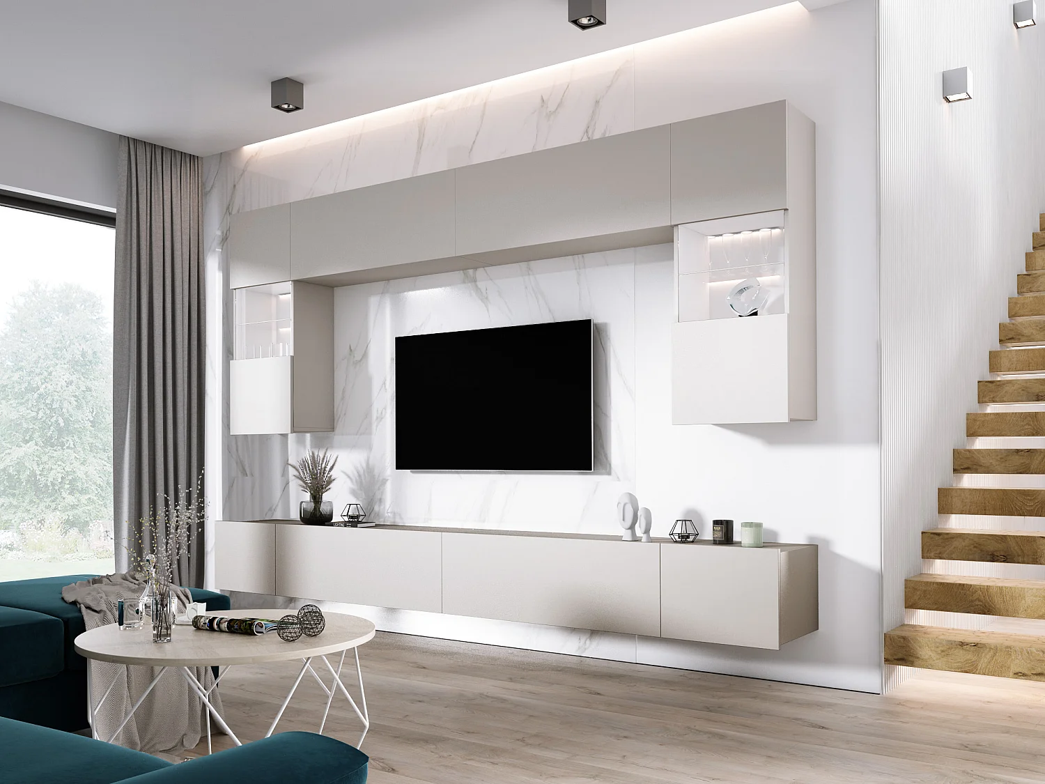 Wohnwand: Kaschmir, Breite: 300 cm, Höhe: VERSTELLBAR, Tiefe: 42 cm