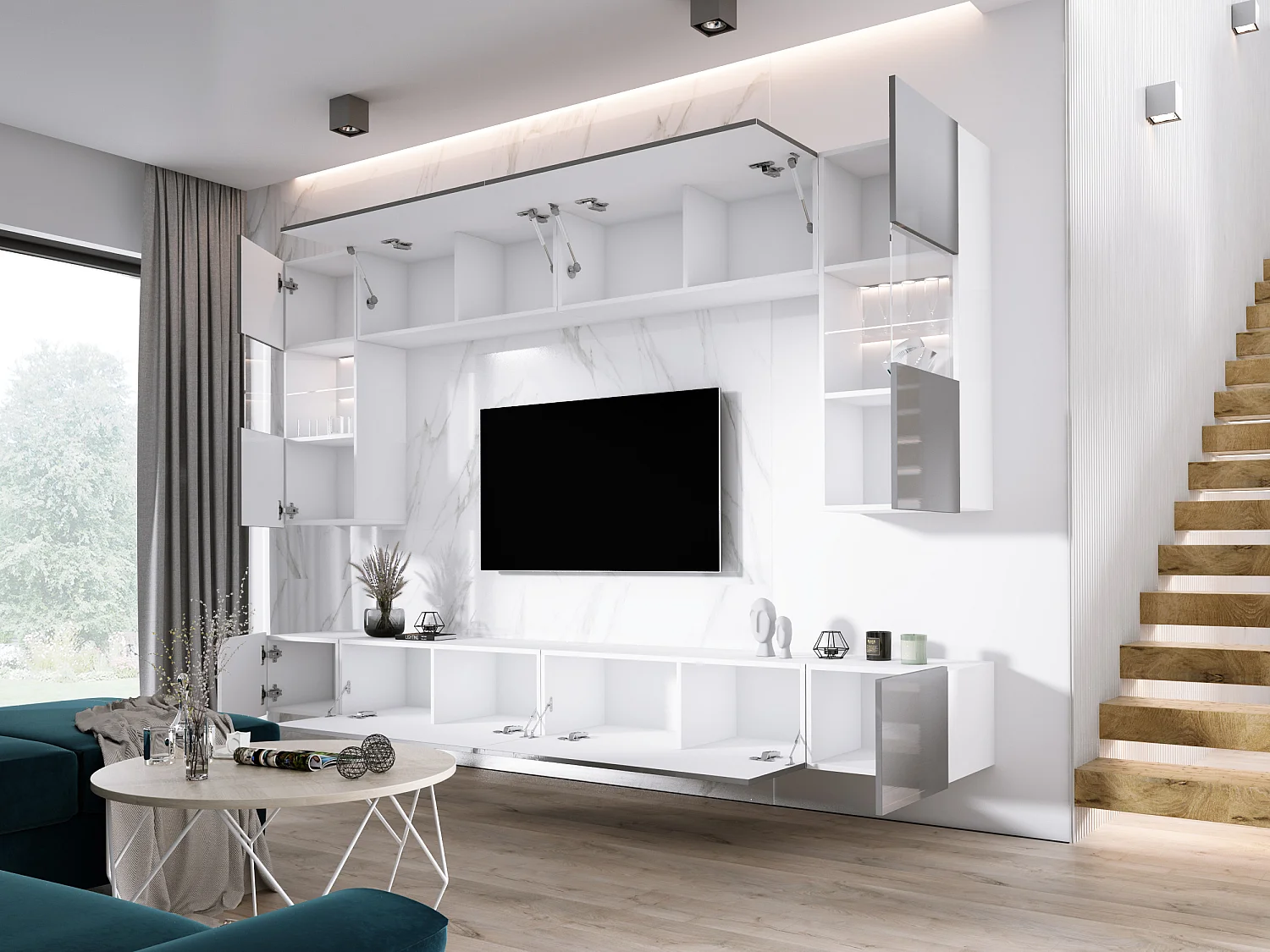 Wohnwand: Kaschmir, Breite: 300 cm, Höhe: VERSTELLBAR, Tiefe: 42 cm