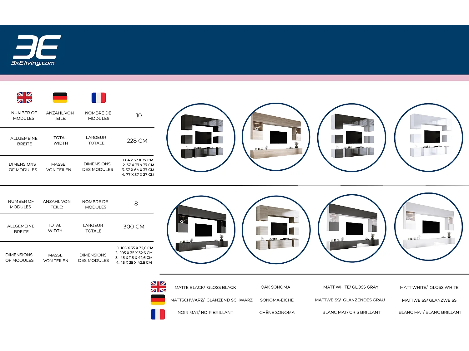 Wand-TV-Einheitsset, Wandeinheit, Mattschwarz/Glänzendes Grau, LED-Wandeinheit für Wohnzimmer