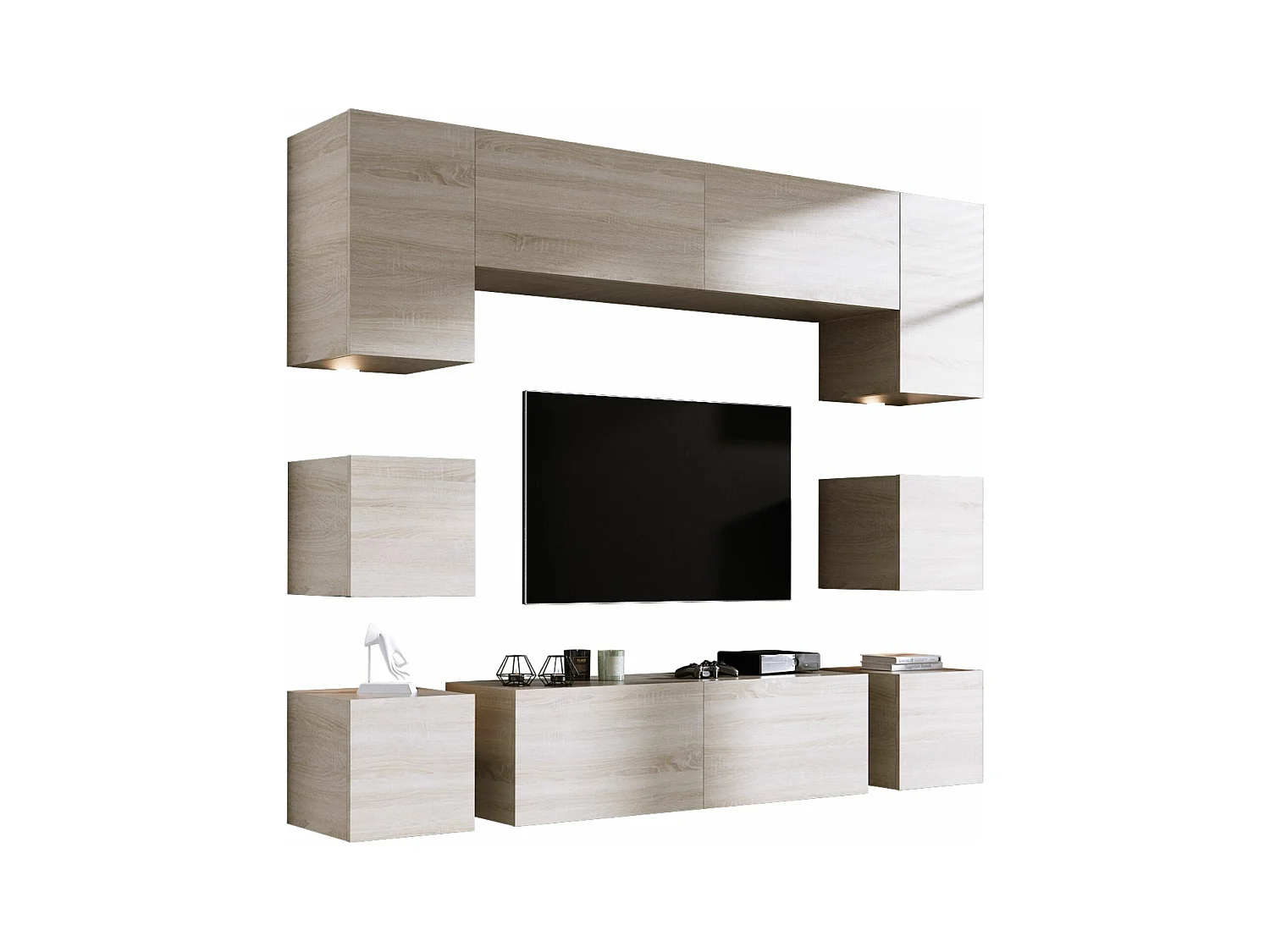 TV-wandmeubelset, wandmeubel, Sonoma eiken, LED-wandmeubel voor woonkamer