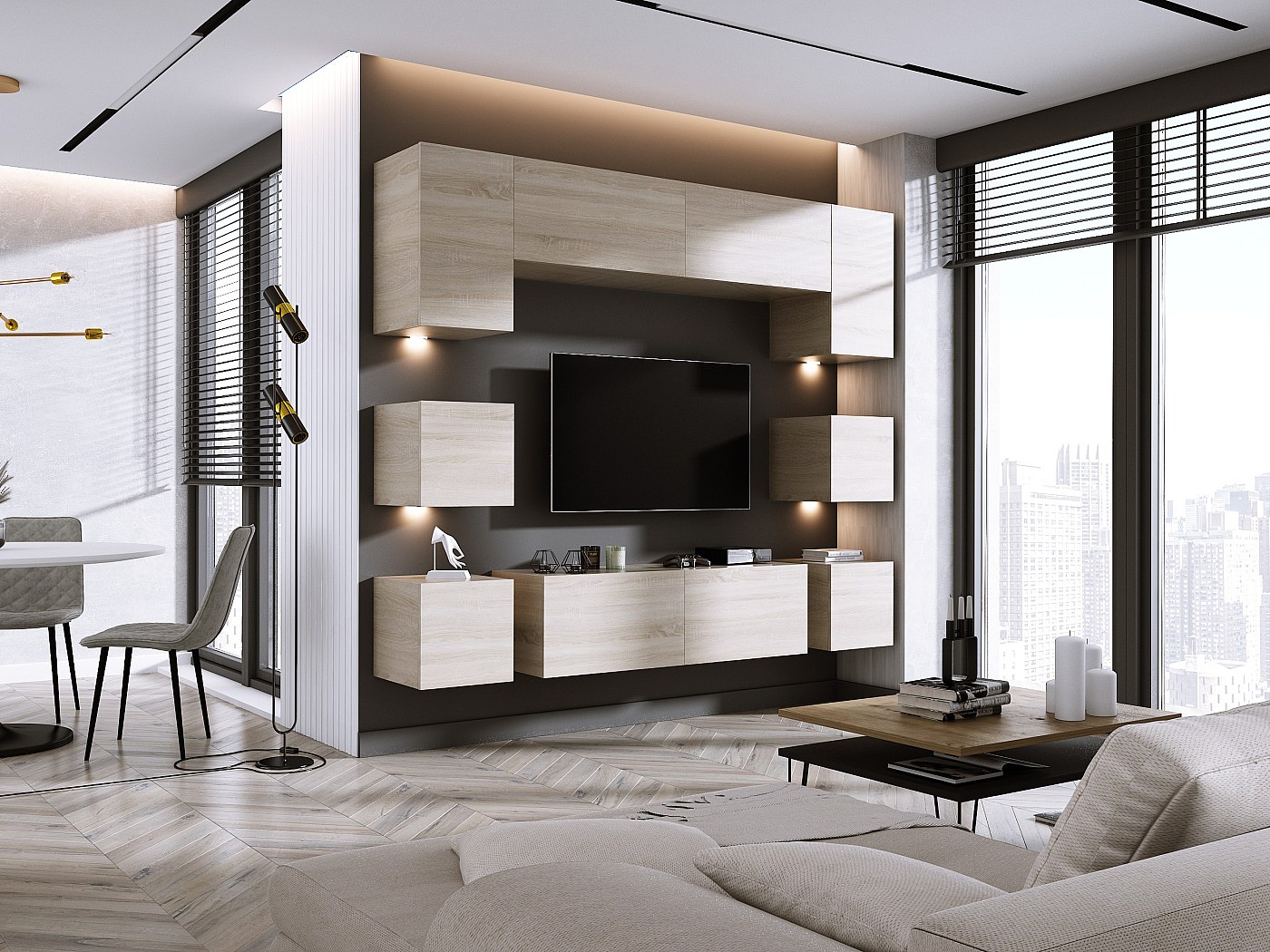 Mobile TV a parete Rovere Sonoma bianco 37x37x107 cm Derivati del legno