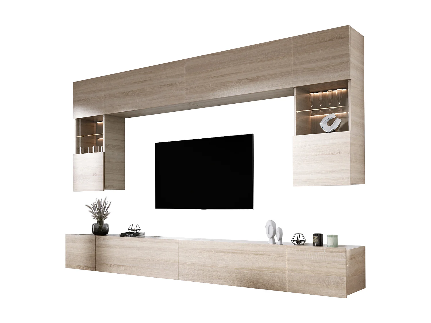 Wohnwand: Sonoma-Eiche, Breite: 300 cm, Höhe: VERSTELLBAR, Tiefe: 42 cm