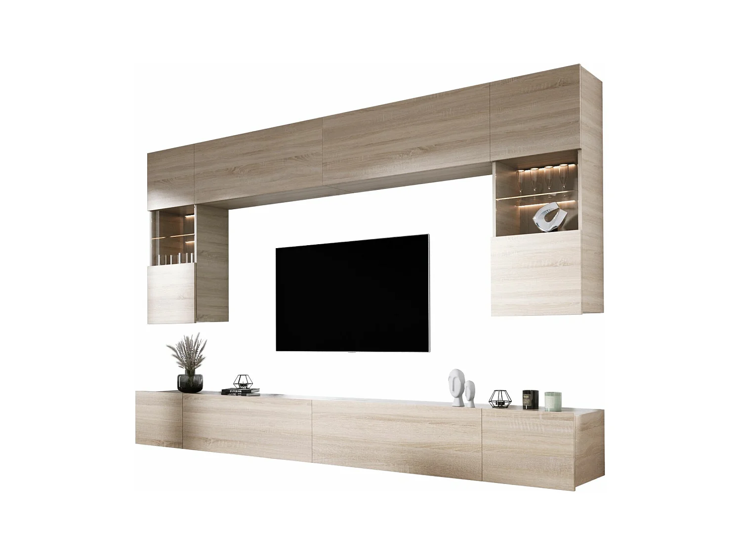 Wohnwand: Sonoma-Eiche, Breite: 300 cm, Höhe: VERSTELLBAR, Tiefe: 42 cm