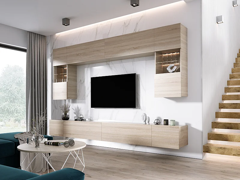 Mueble de pared: roble Sonoma, ancho: 300 cm, alto: AJUSTABLE, fondo: 42 cm