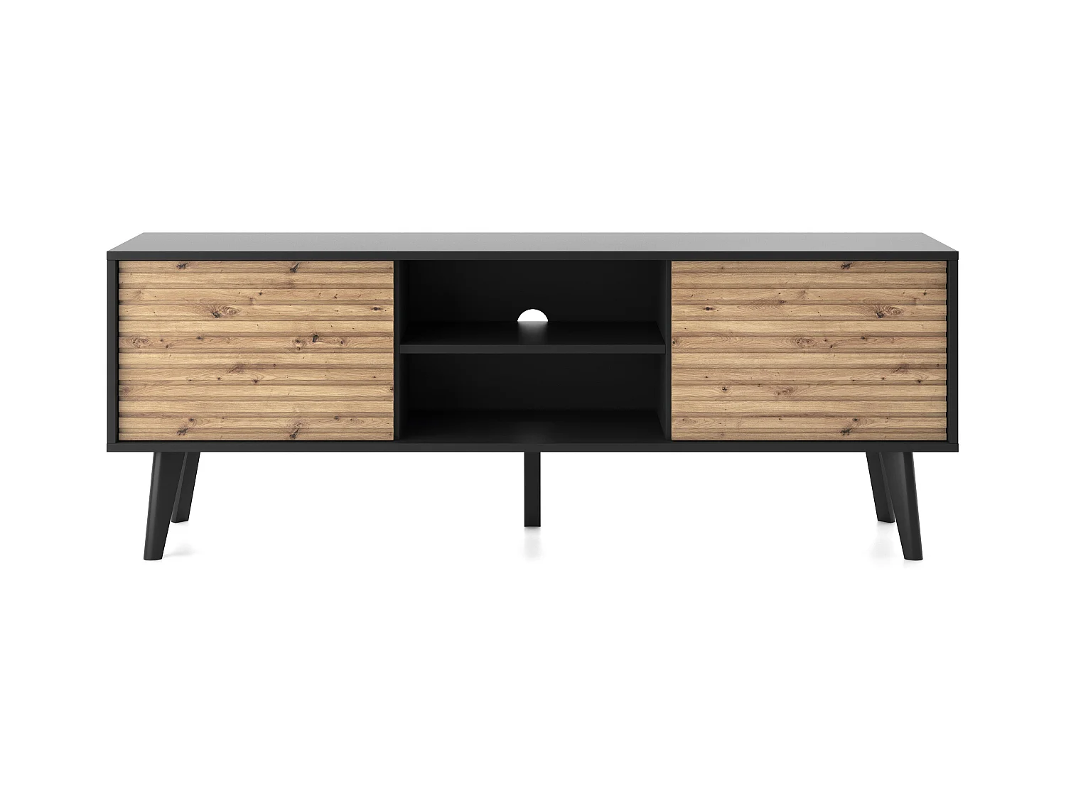 Meuble TV : Noir / Chêne Artisanal, 154 x 56 x 39 cm