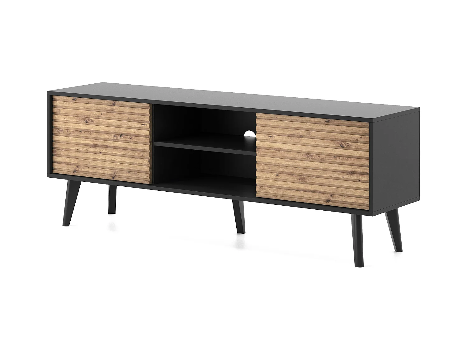 Meuble TV : Noir / Chêne Artisanal, 154 x 56 x 39 cm