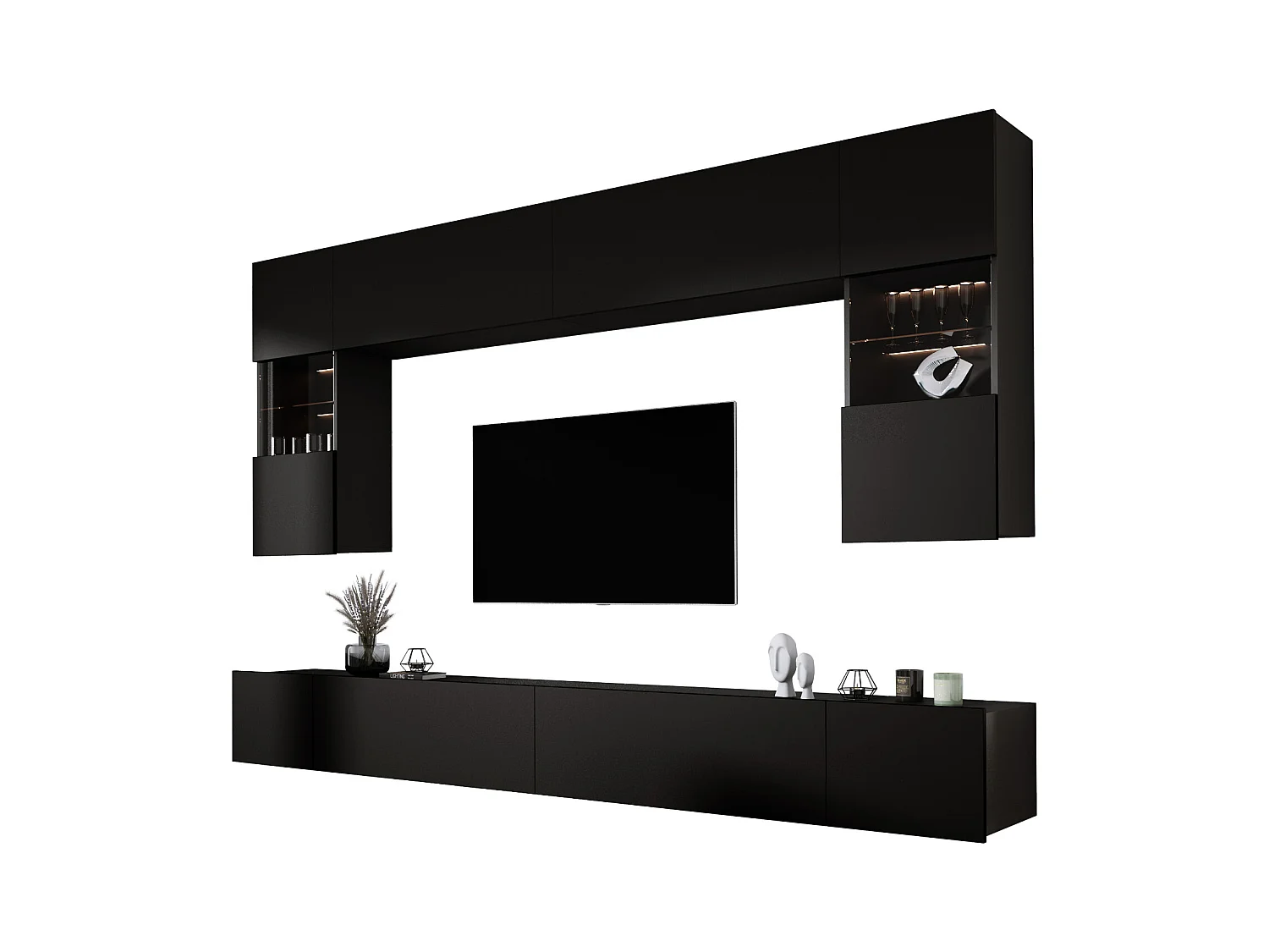 Pensile: Nero Opaco, larghezza: 300 cm, altezza: REGOLABILE, profondità: 42 cm