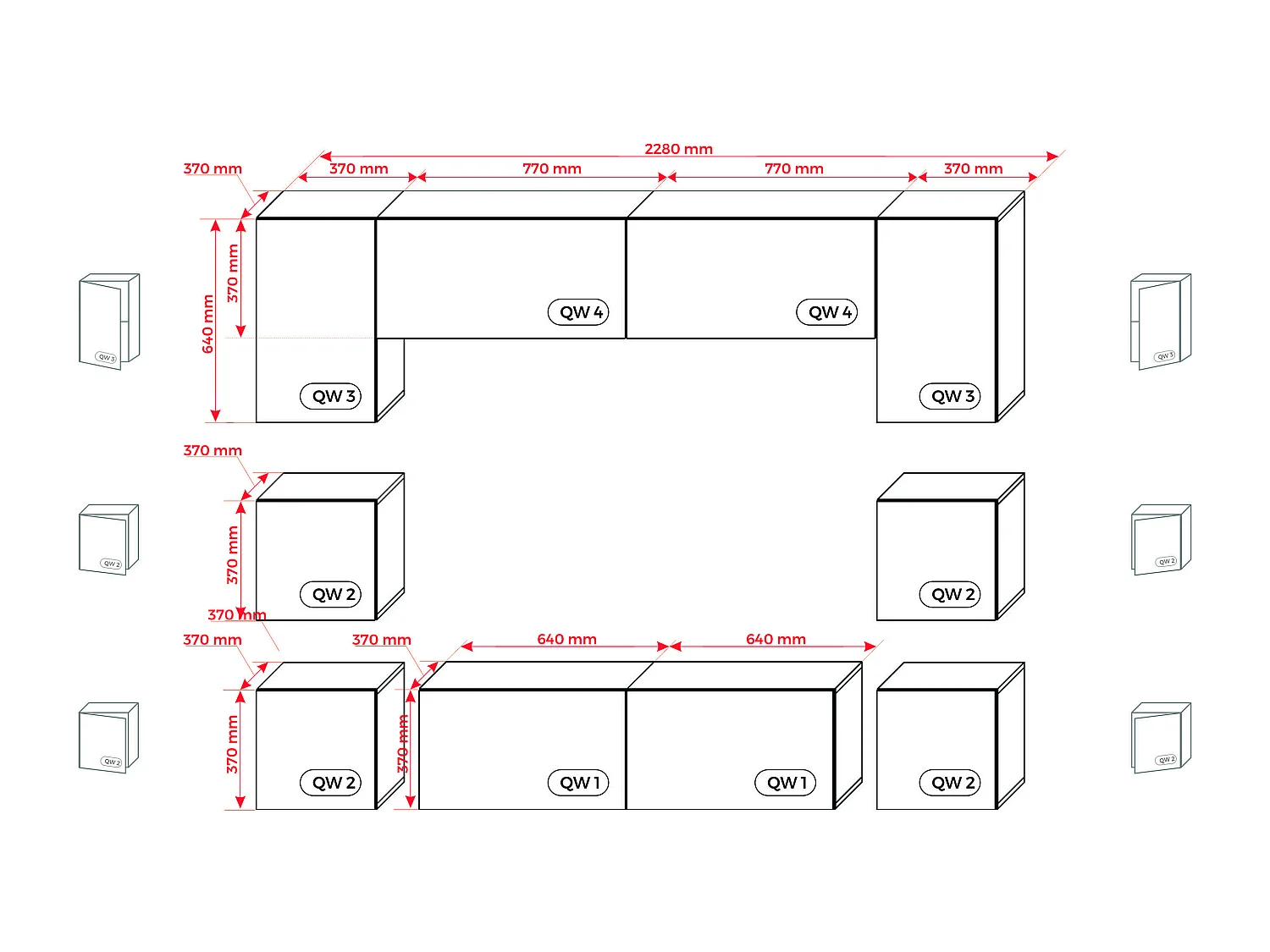 Conjunto de unidades de TV de parede, unidade de parede, branco fosco / branco brilhante, unidade de parede LED para sala de estar