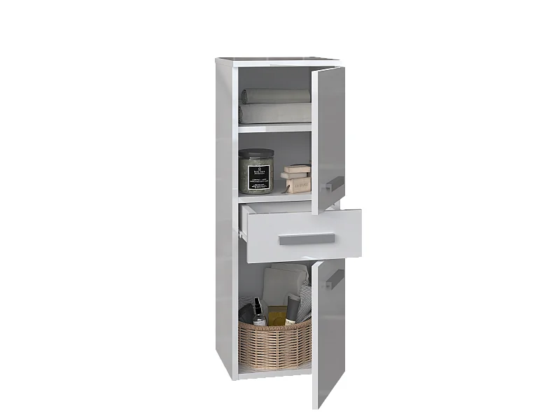 Meuble de salle de bain, Blanc Mat / Blanc Brillant, 85 x 30 x 30 cm