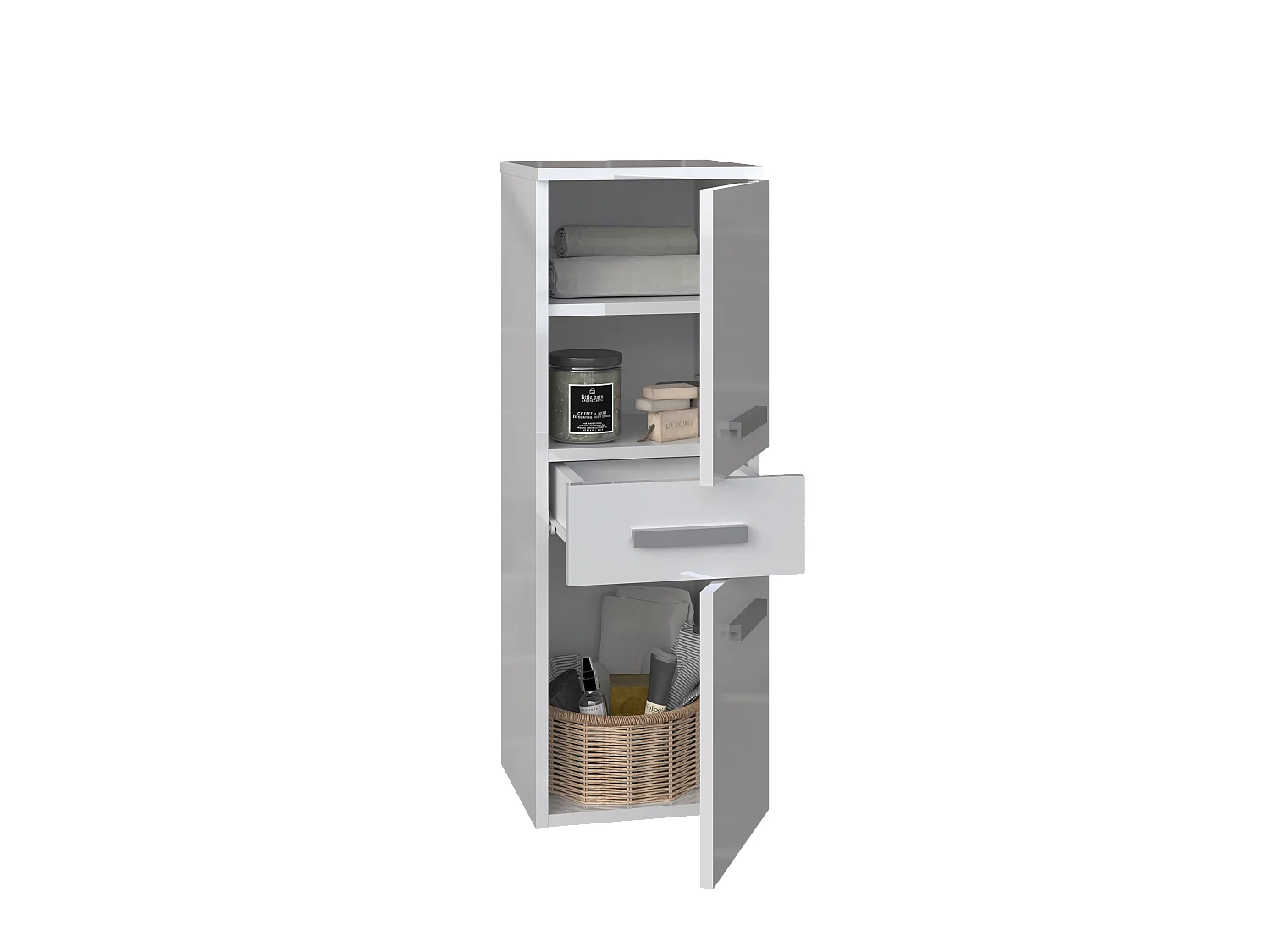 Meuble de salle de bain, Blanc Mat / Blanc Brillant, 85 x 30 x 30 cm