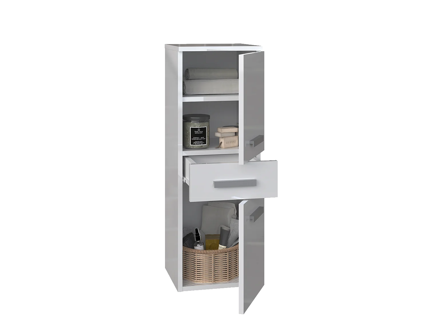 Meuble de salle de bain, Blanc Mat / Blanc Brillant, 85 x 30 x 30 cm