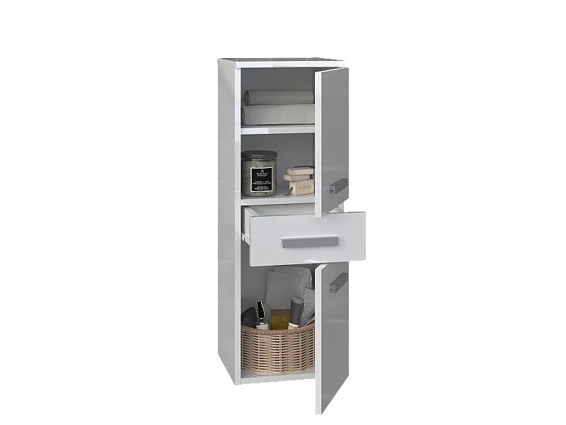 Meuble de salle de bain, Blanc Mat / Blanc Brillant, 85 x 30 x 30 cm