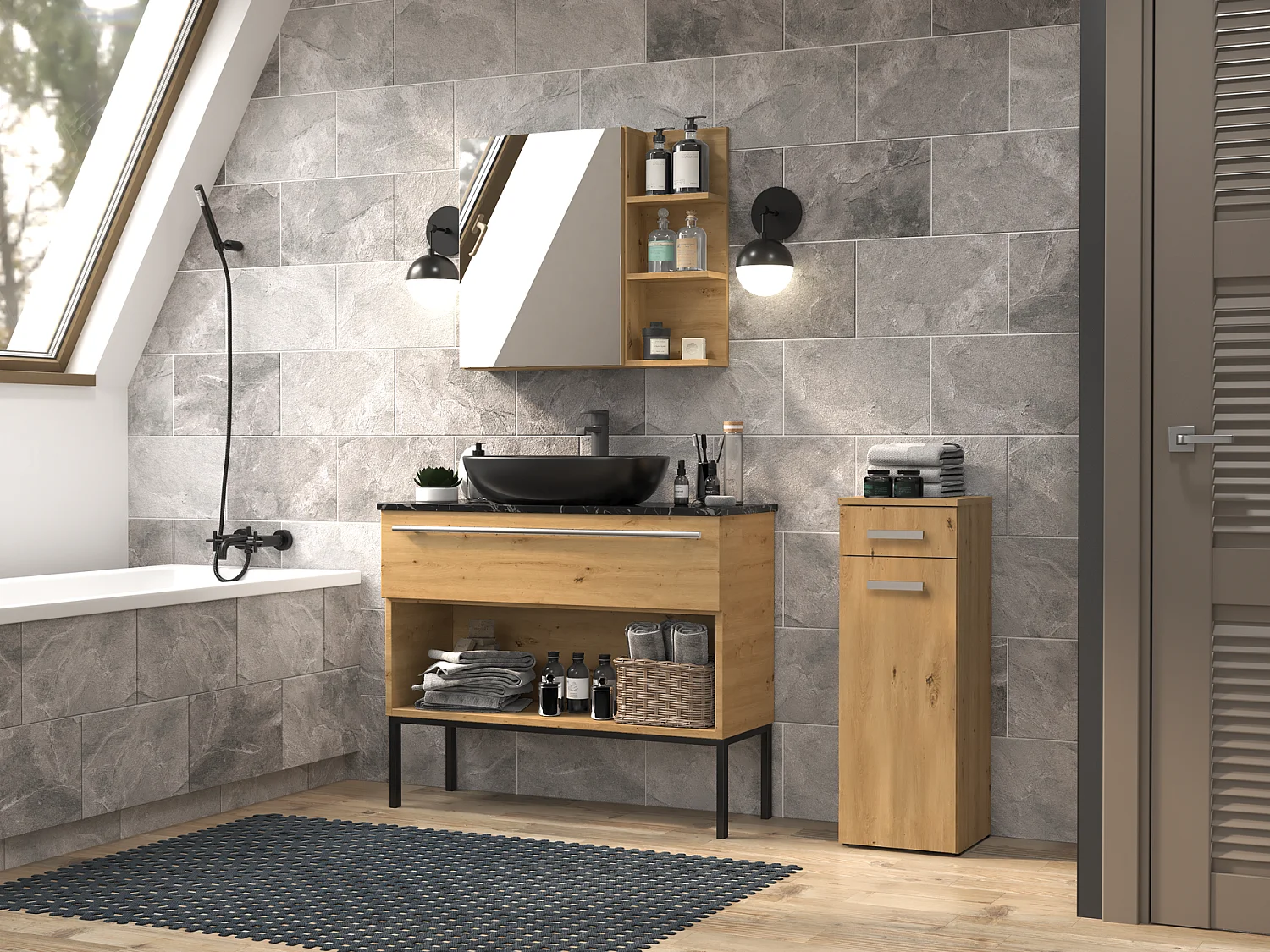 Meuble de salle de bain, Chêne Artisan, 85 x 30 x 30 cm