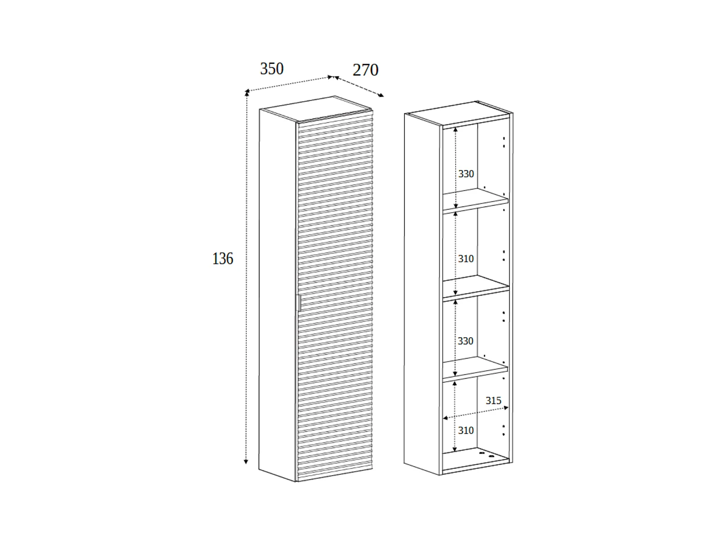 Meuble de salle de bain, Noir Mat, 35 x 136 x 27 cm, poignée argentée