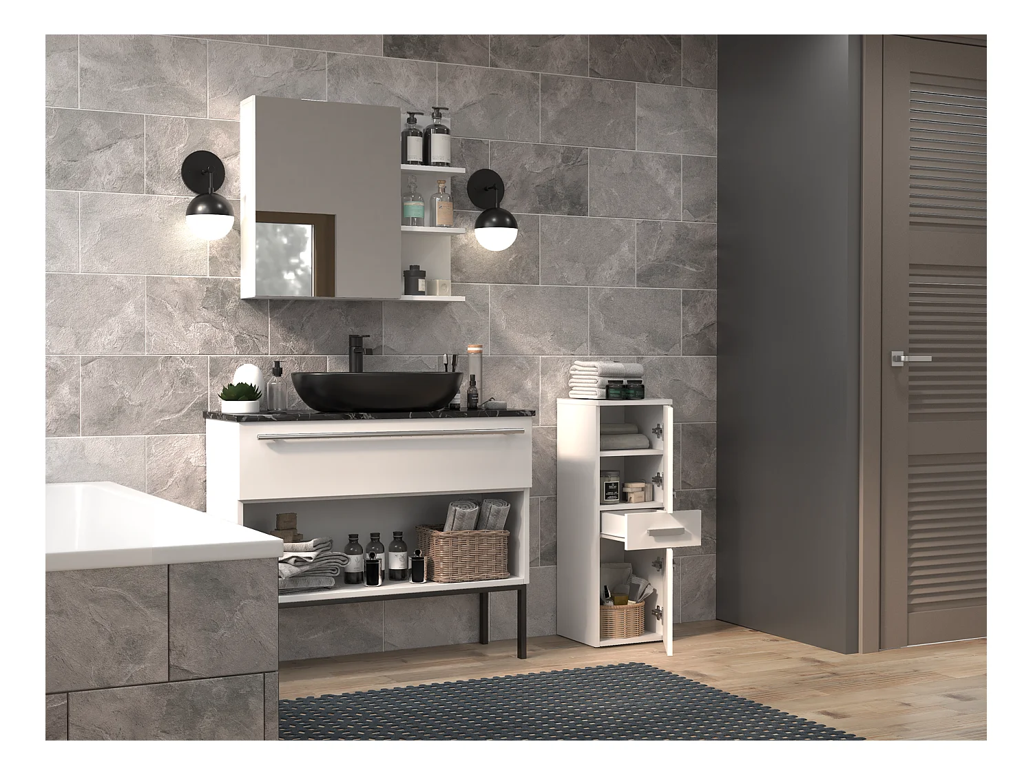 Meuble de salle de bain, Blanc Mat, 85 x 30 x 30 cm