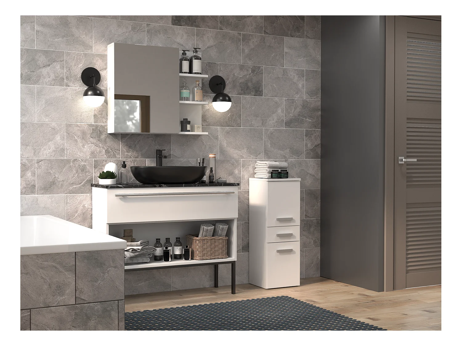 Meuble de salle de bain, Blanc Mat, 85 x 30 x 30 cm